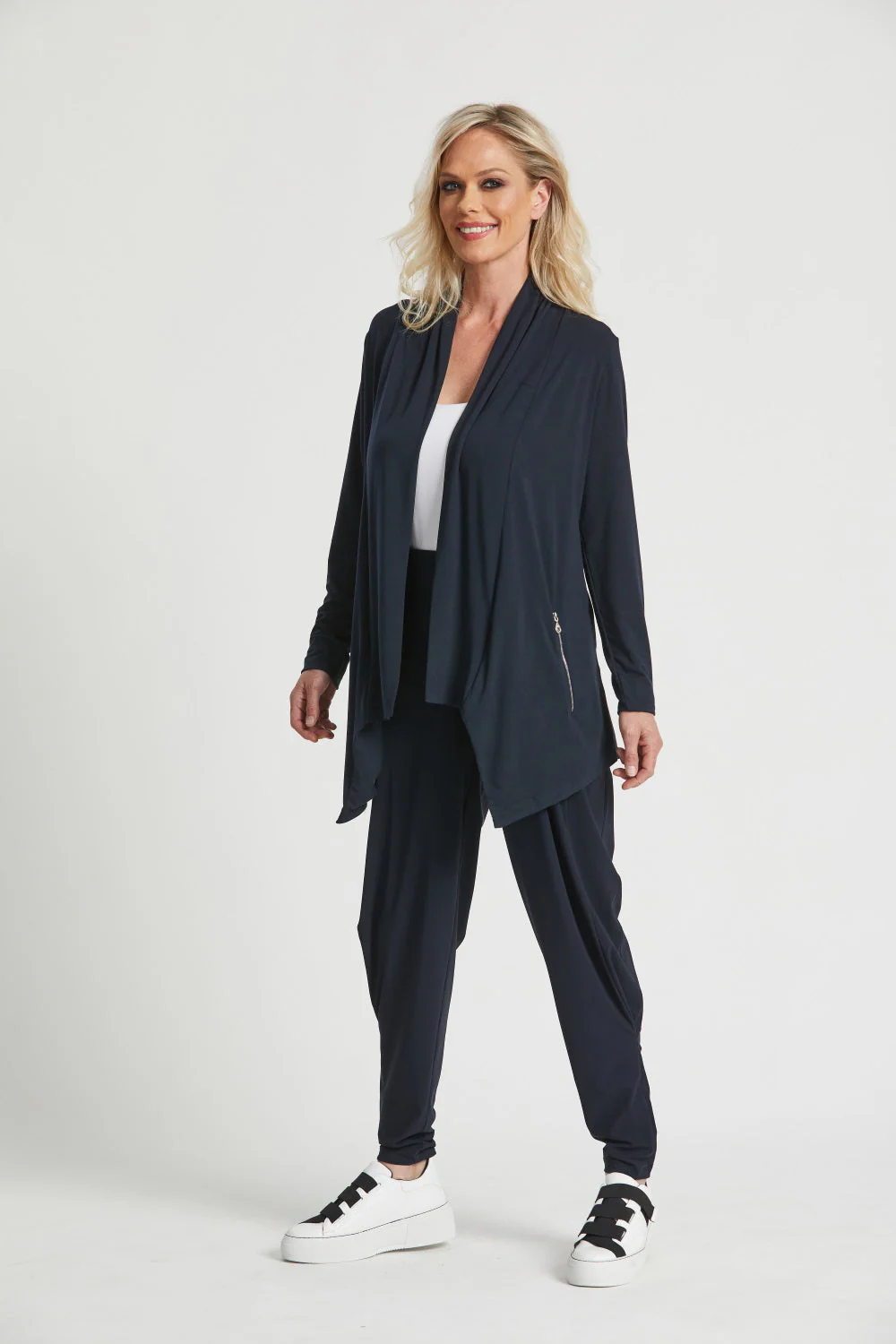 Paula Ryan Ankle Pleat Pant Mircojersey - Navy