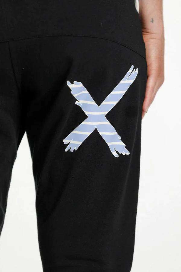 3/4 Apartment Pants - Black with Cerulean Sky Stripe X