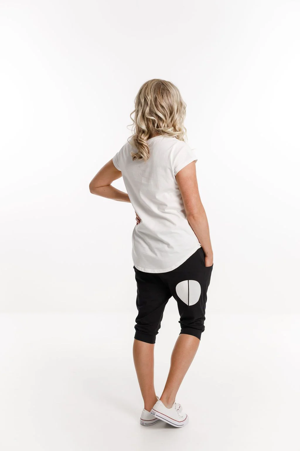 3/4 Apartment Pants - Black With White/Grey Circle Dot - Image 3