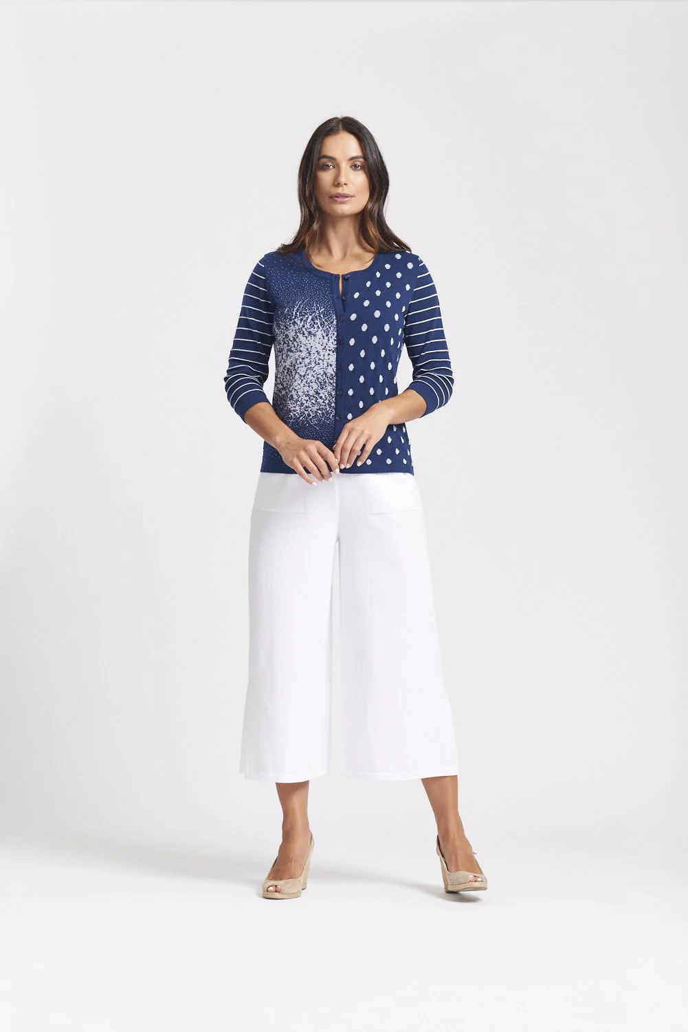 3/4 Sleeve Mixed Pattern Cardi - Indigo
