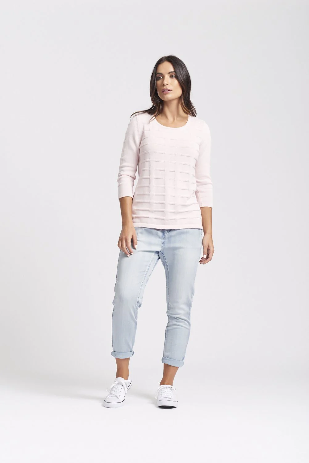 3/4 Sleeve Round Neck Mock Ribbon Sweater