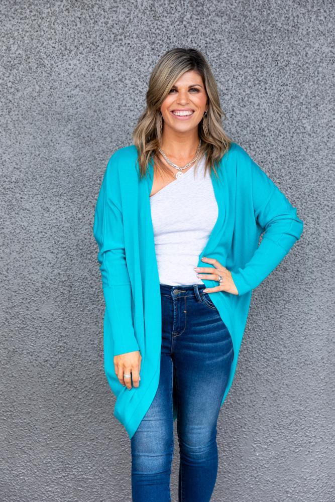 Augustine Merino Blend Cardi Kimono - Teal - Image 2