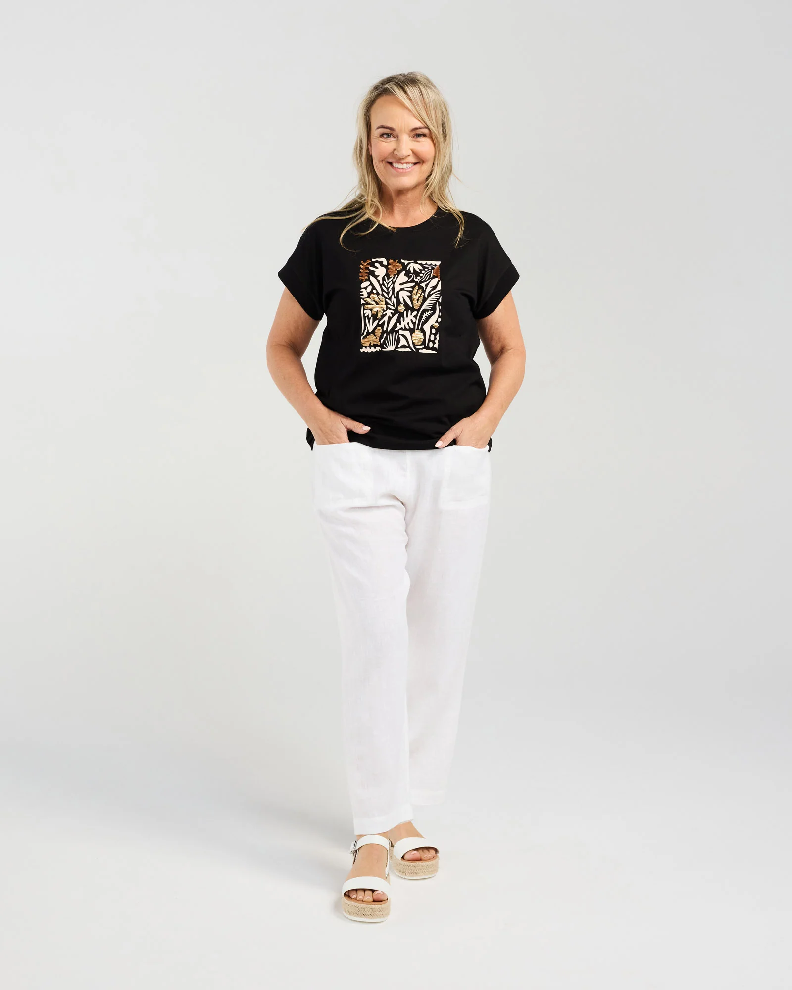 Blackstone Palm Leaf Sequin Tee- Black - Image 5