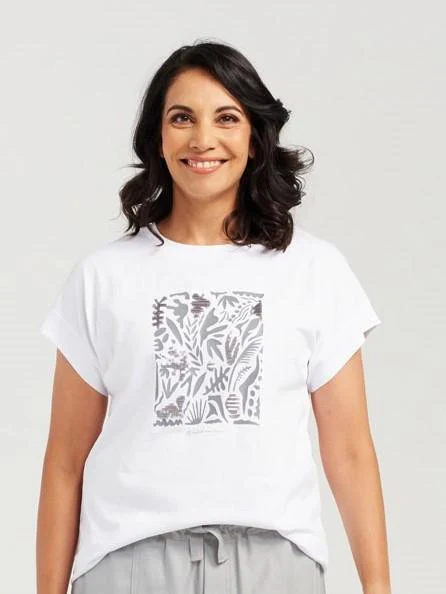 Blackstone Palm Leaf Sequin Tee- White