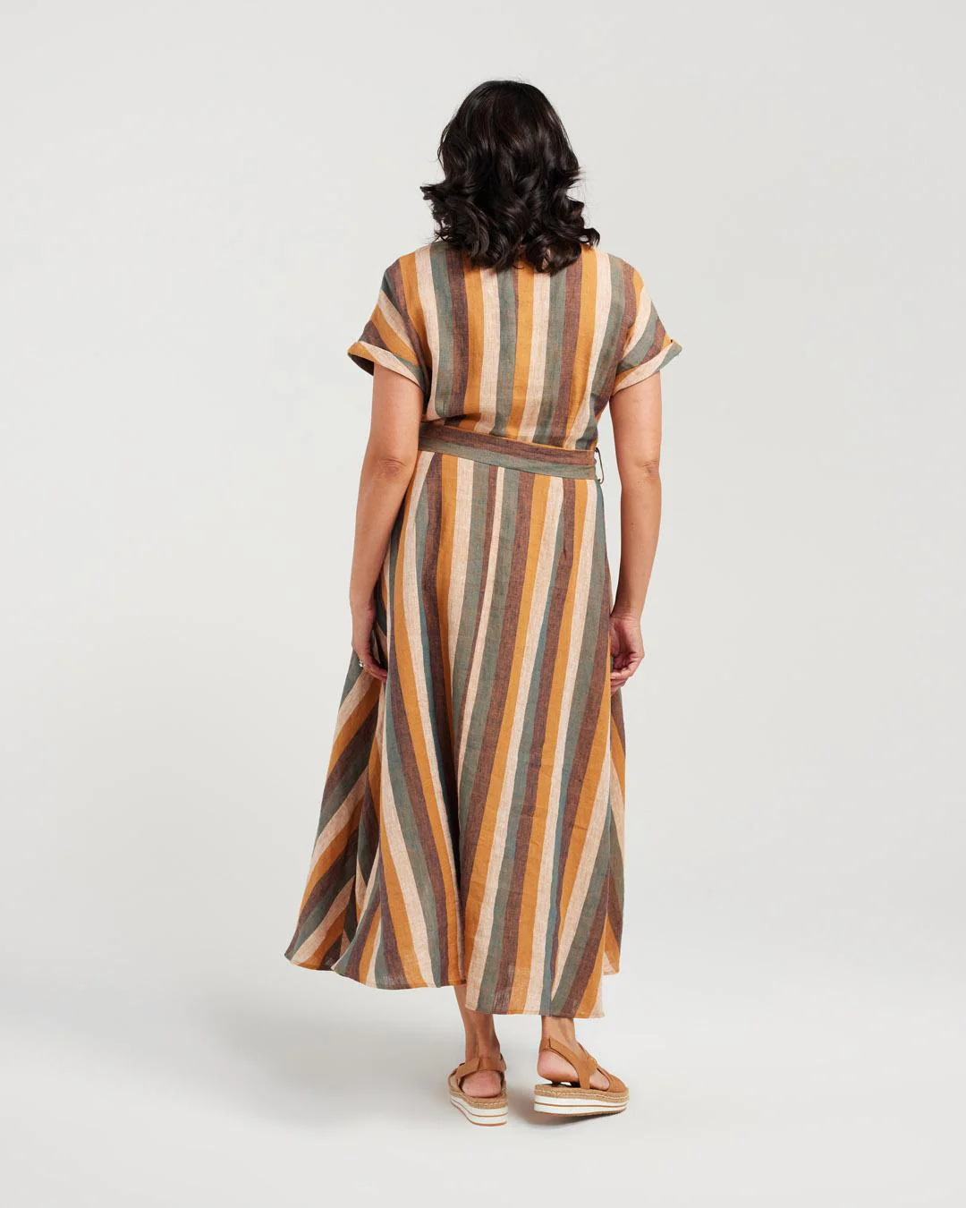 Blackstone Striped Linen Dress- Nutmeg - Image 2
