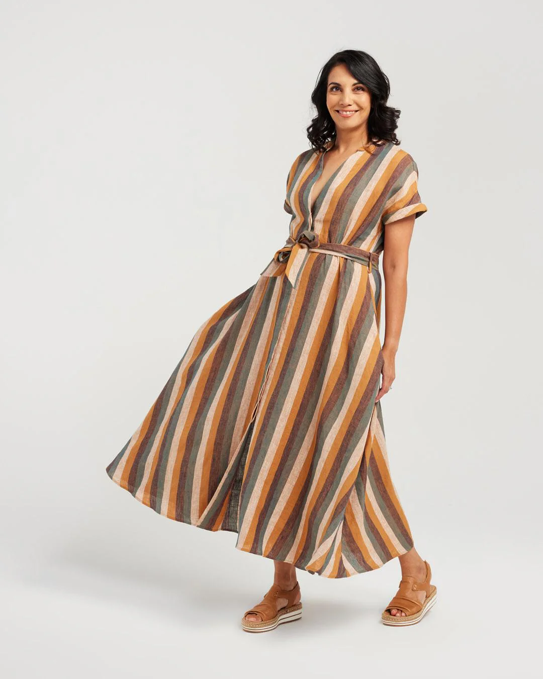Blackstone Striped Linen Dress- Nutmeg - Image 3