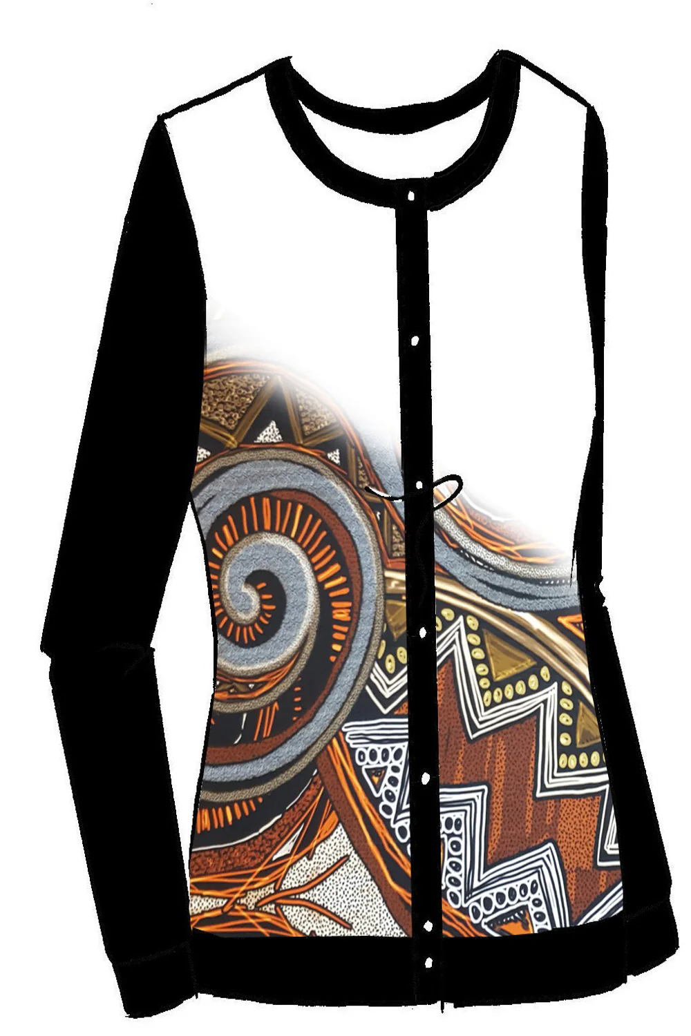 Button Front Printed Mesh Cardigan - Tango Swirl - Image 3