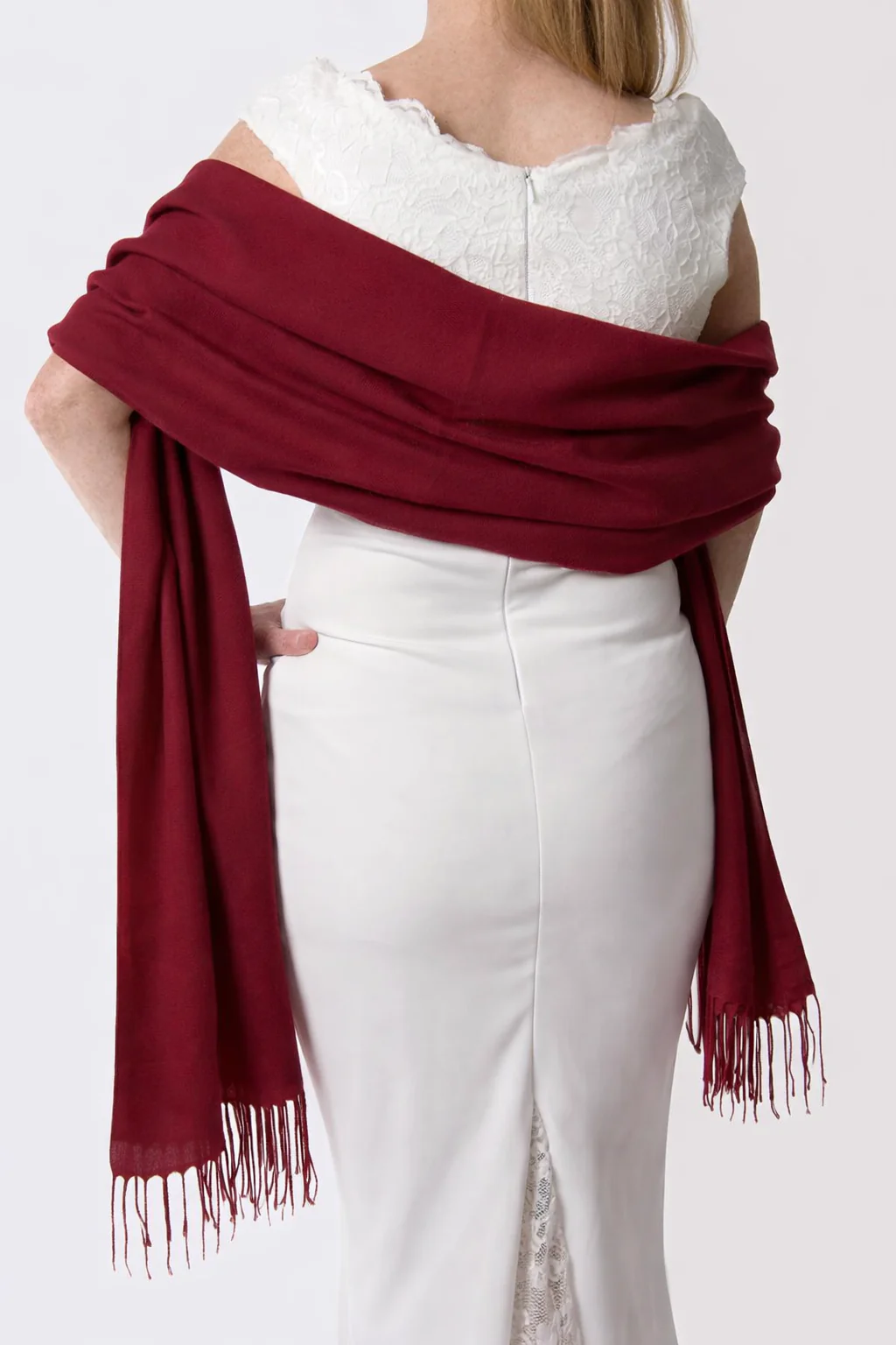 Cashmere Pashmina Lightweight - Merlot Red - Image 2