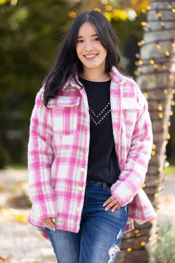 Charlo Annalise Shacket Pink Check