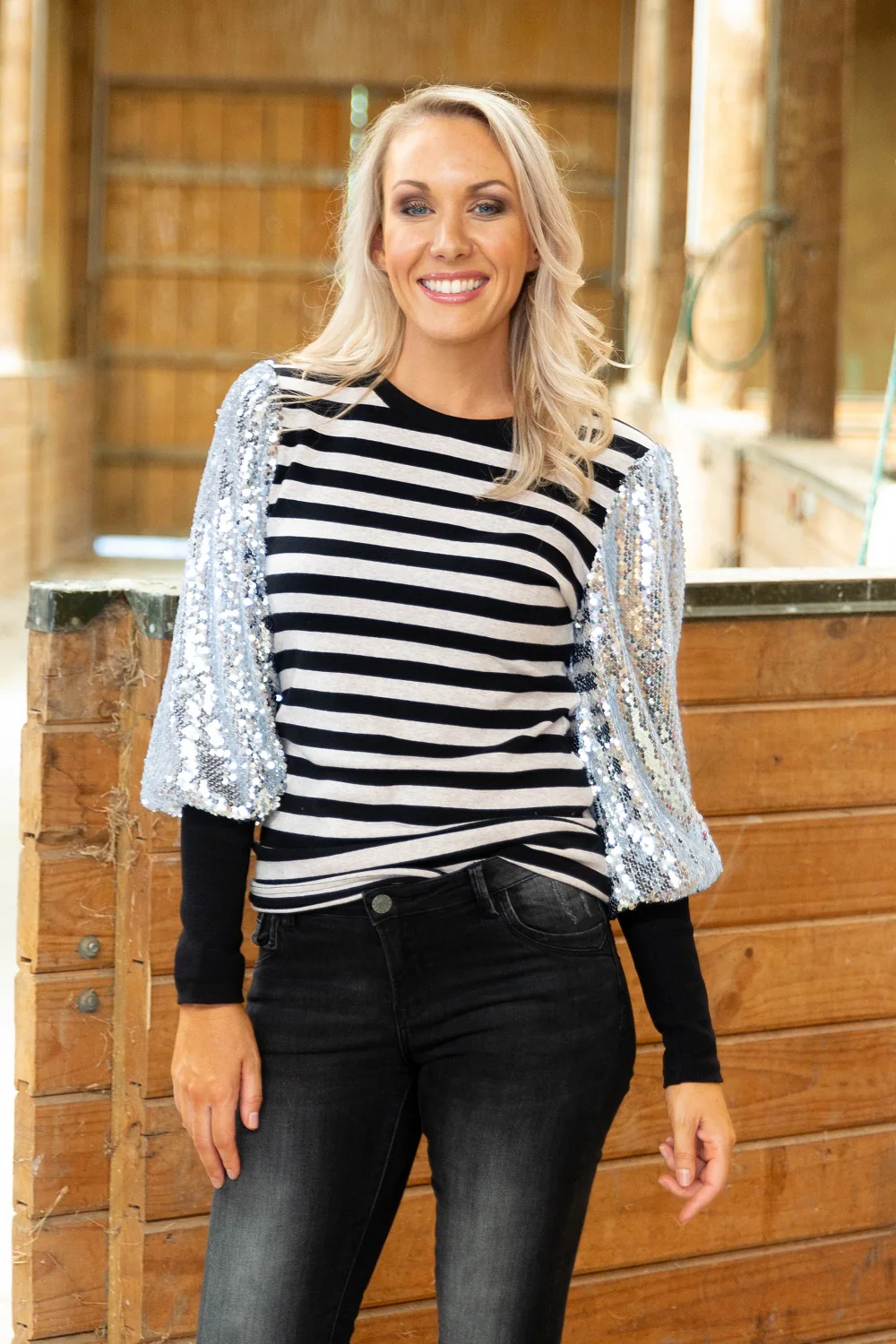 Charlo Indy Sequin Top-Silver Sequins
