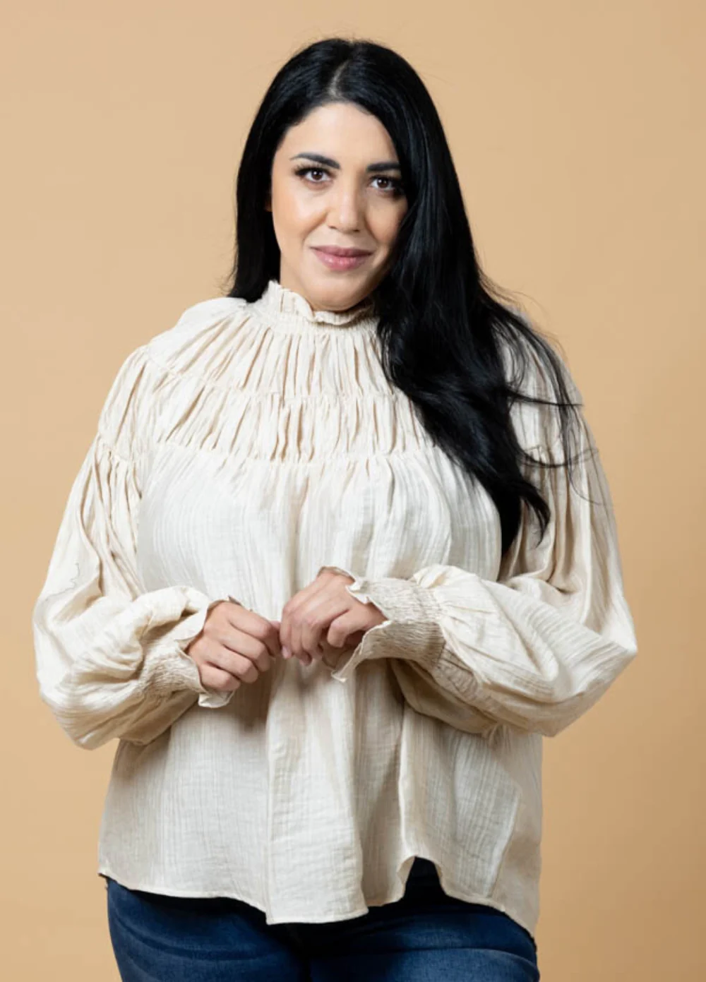 Charlo Jontee Long Sleeve Top-Beige - Image 2