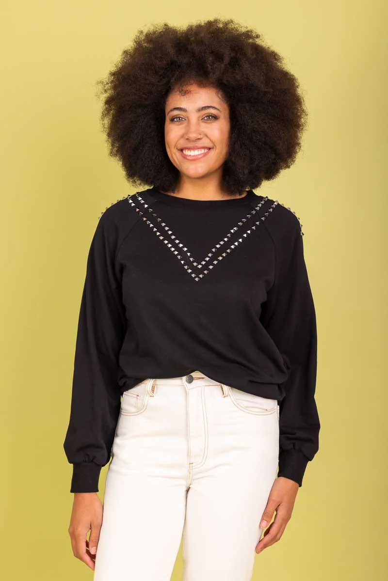 Charlo Lexi Studded Viscose Sweater Black
