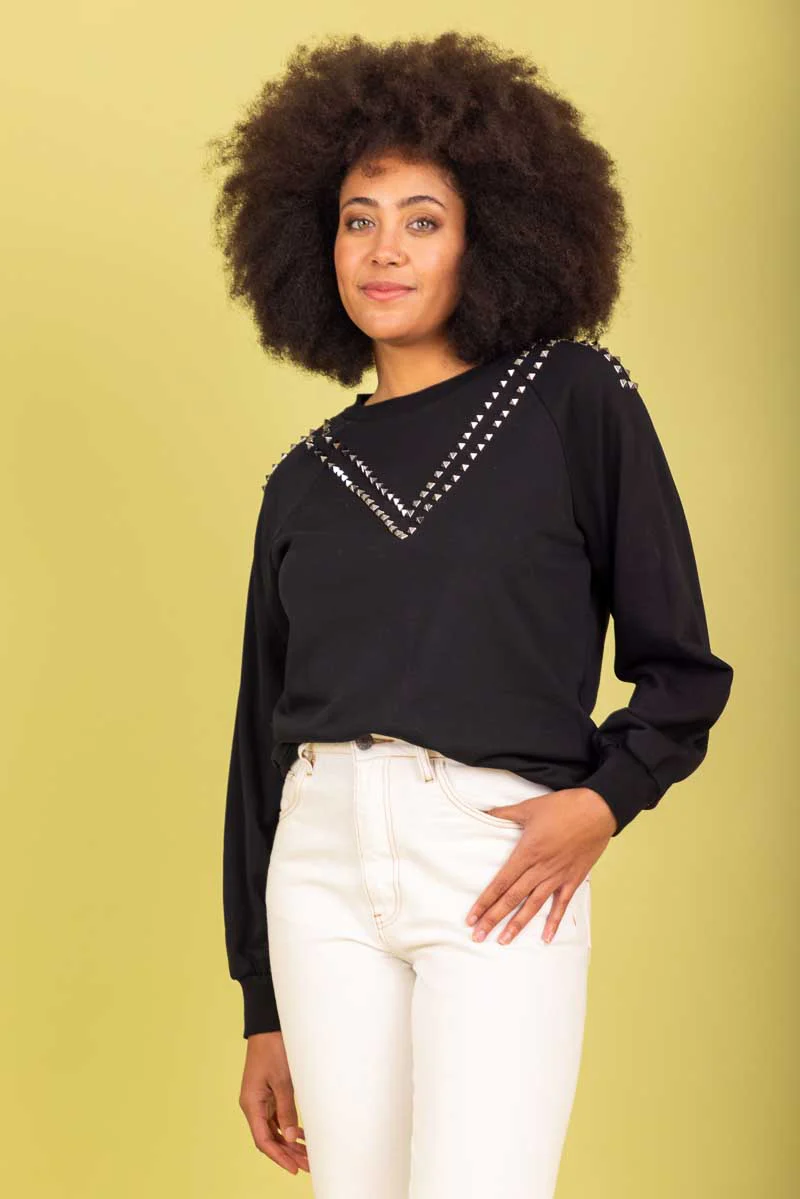 Charlo Lexi Studded Viscose Sweater Black - Image 2