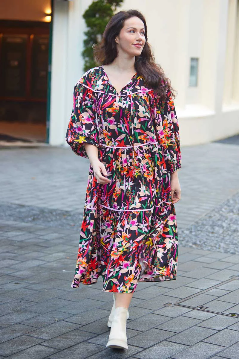 Charlo Malva Midi Dress Black Print