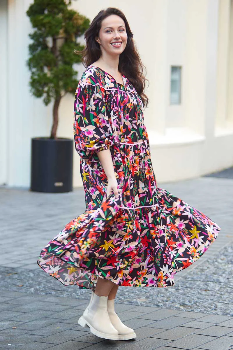 Charlo Malva Midi Dress Black Print - Image 2