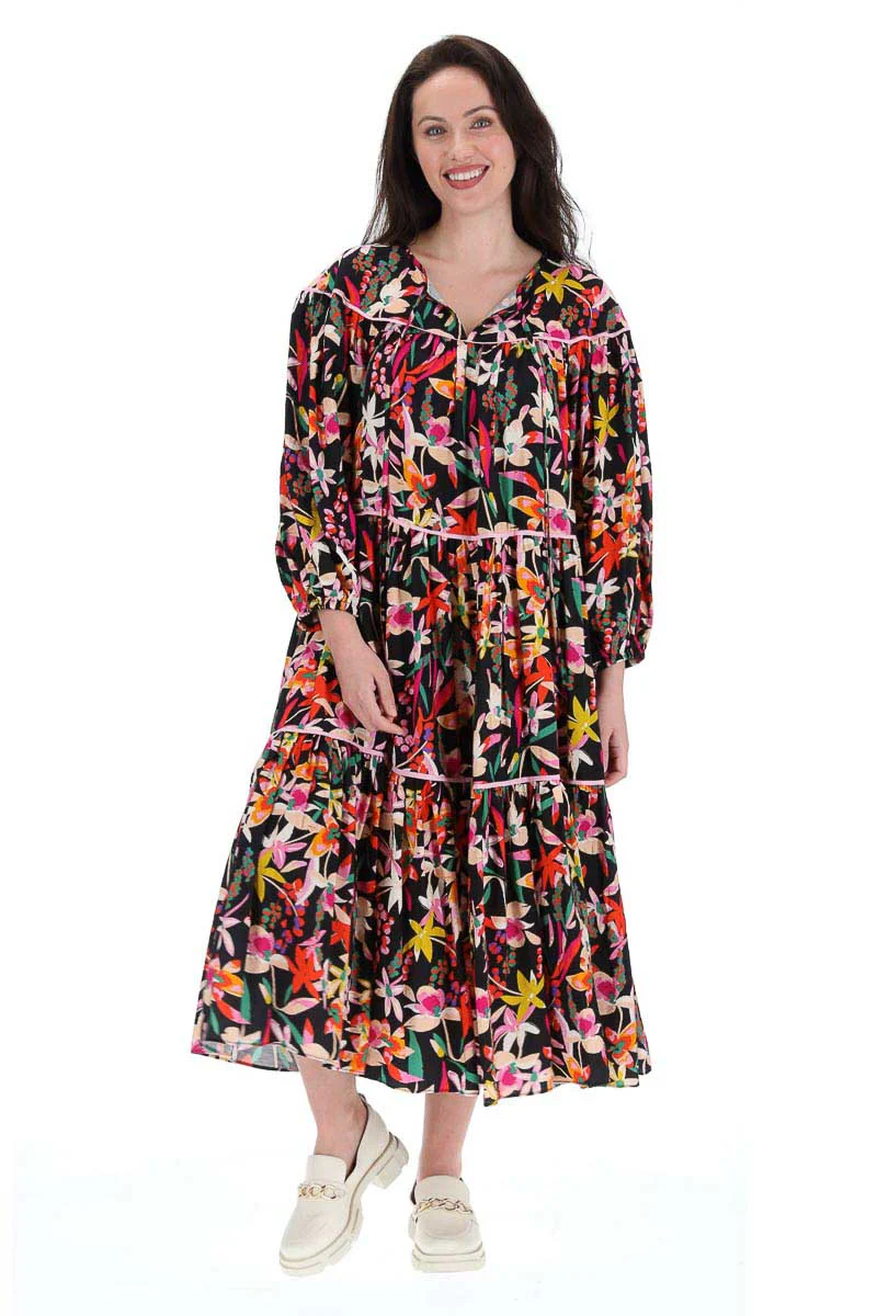 Charlo Malva Midi Dress Black Print - Image 3