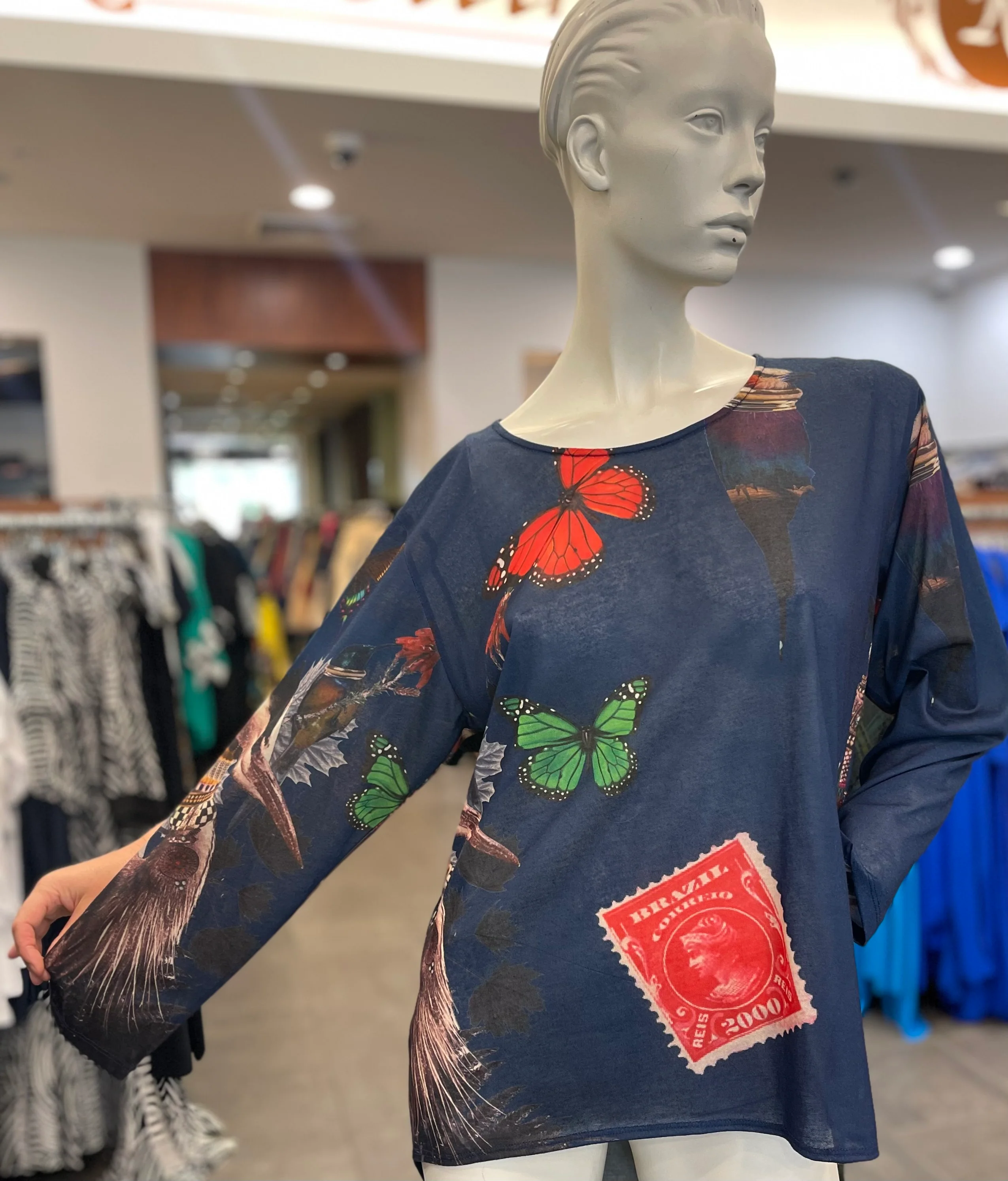 David Pond L/S Perfect Tee - Navy / Butterflies