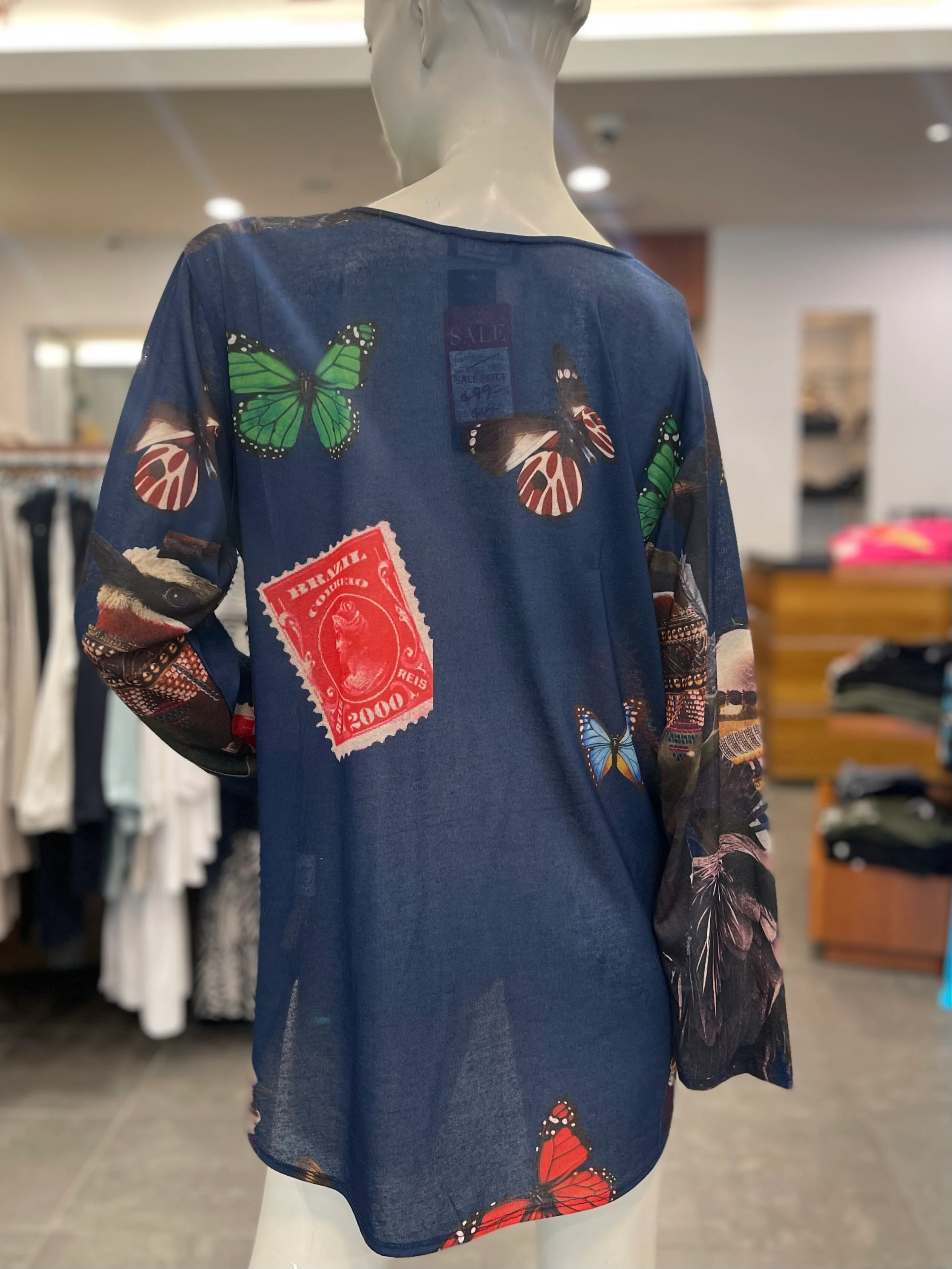 David Pond L/S Perfect Tee - Navy / Butterflies - Image 2