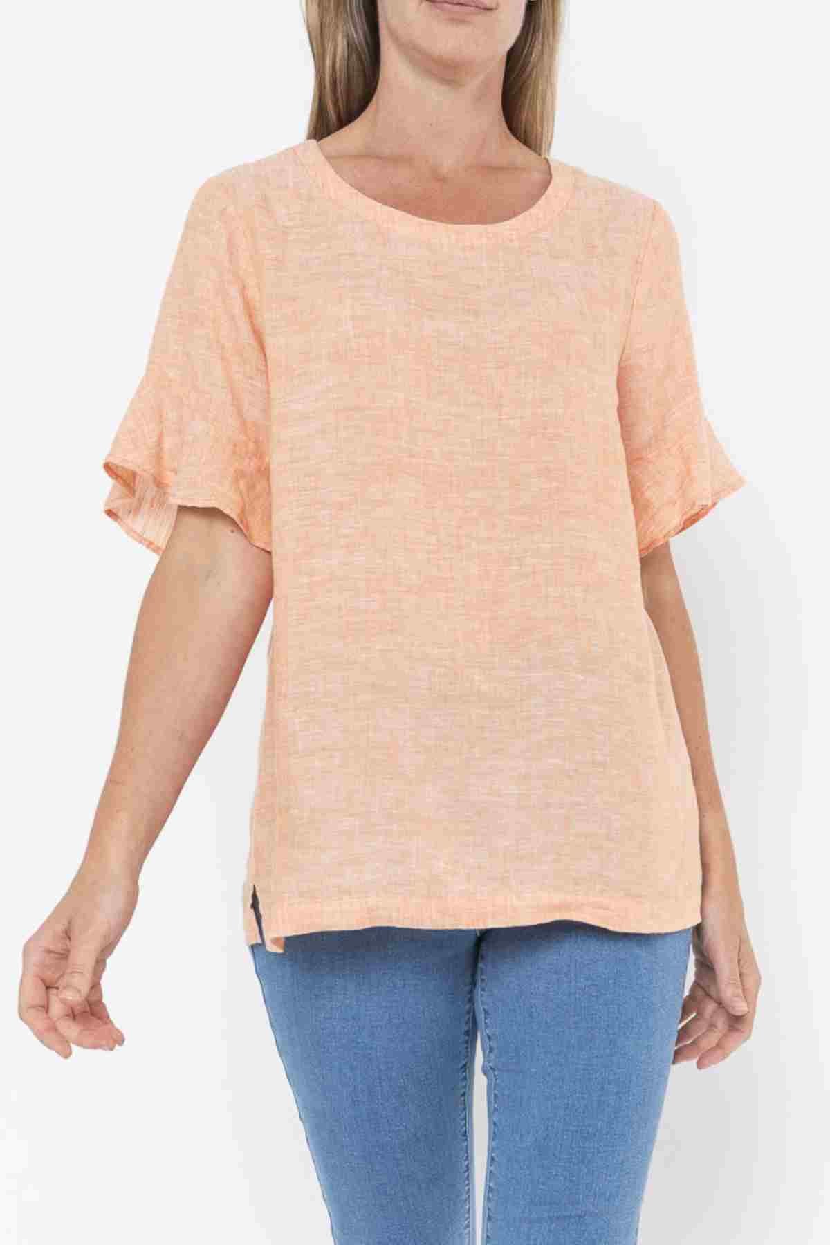 Jump Flounce Sleeve Linen Top - Mango