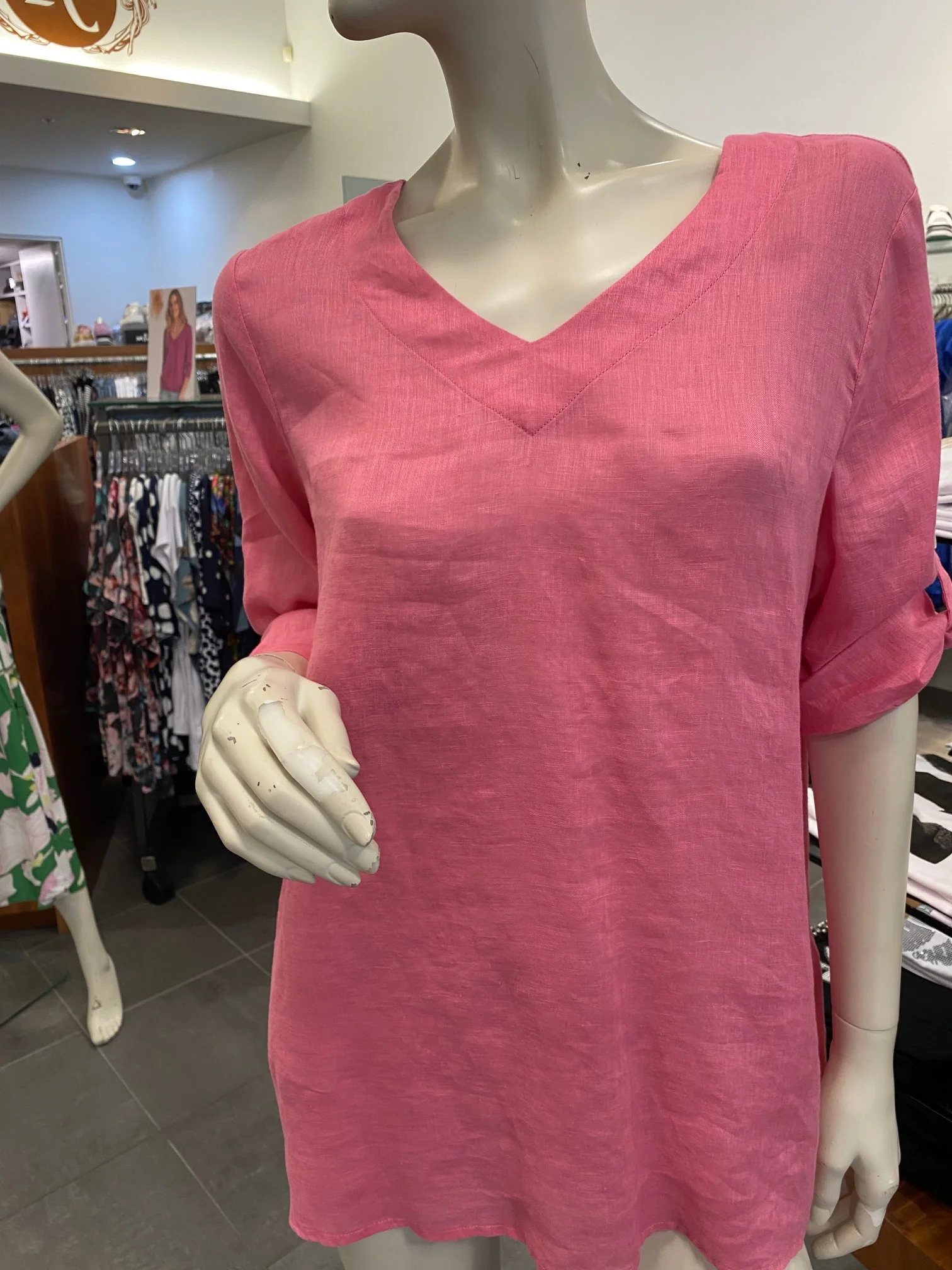 Jump Button Detail Linen Top - Pink - Image 4