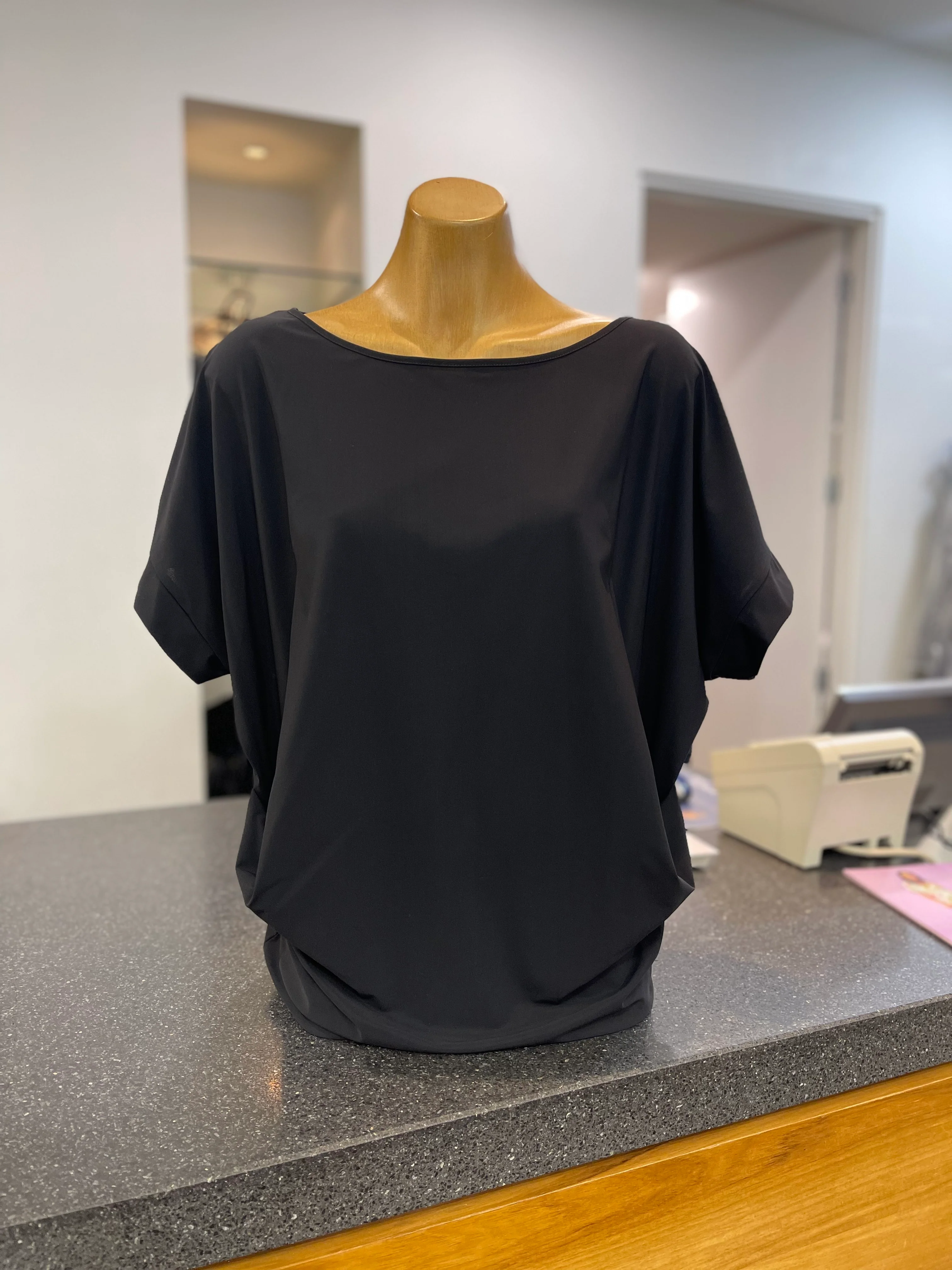 Paula Ryan Boat Neck Tuck Side Top - Microjersey - Black