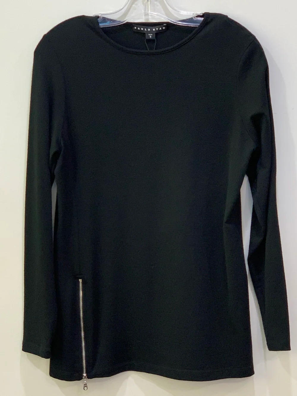 Paula Ryan Zip Crew Neck Top - Black
