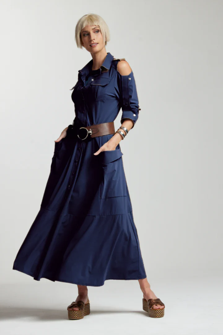 Paula Ryan Utility Shirt Dress - Navy - Microjersey - Image 3