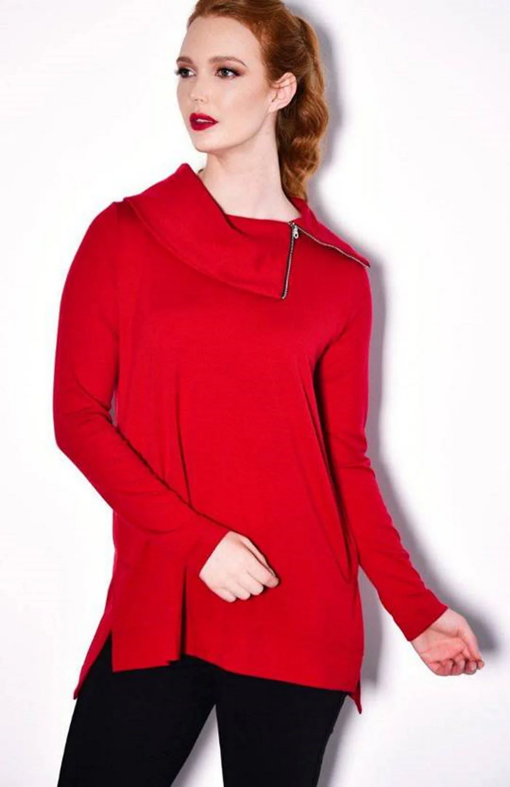 Paula Ryan Zip Collar Tunic - Ruby