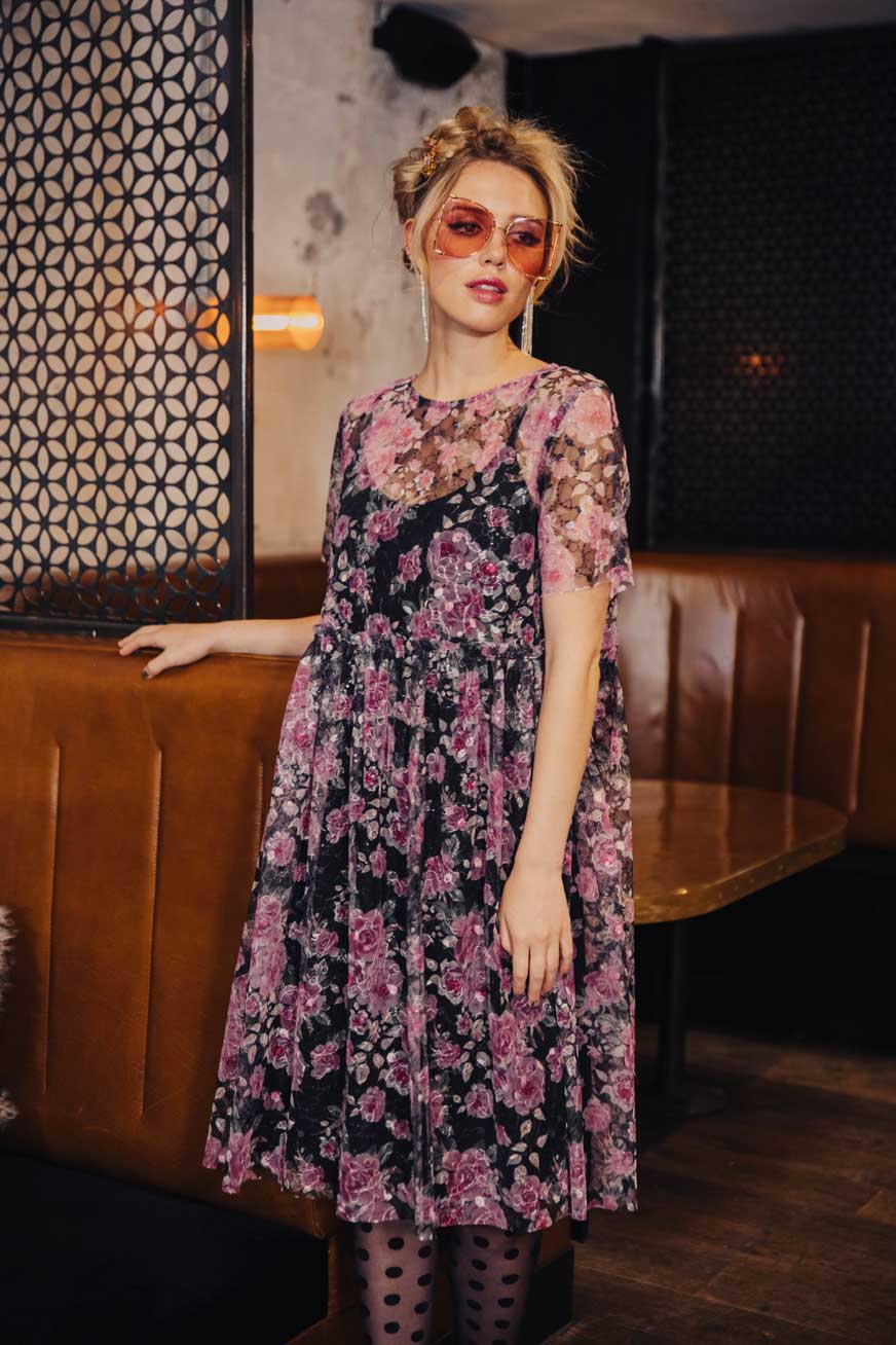 David Pond Mela Dress - Pink Flowers