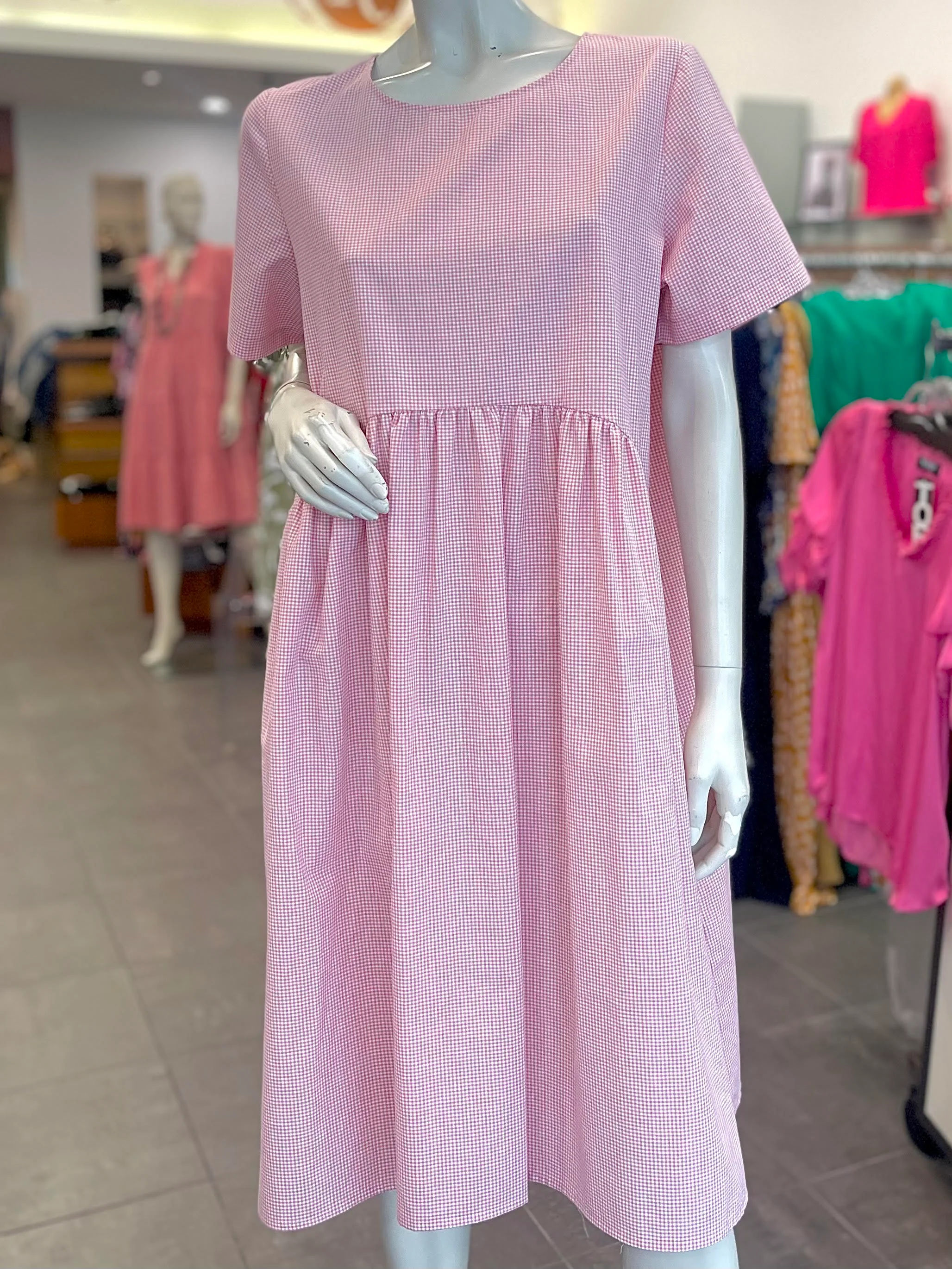 David Pond Venice Dress - Baby Pink Gingham