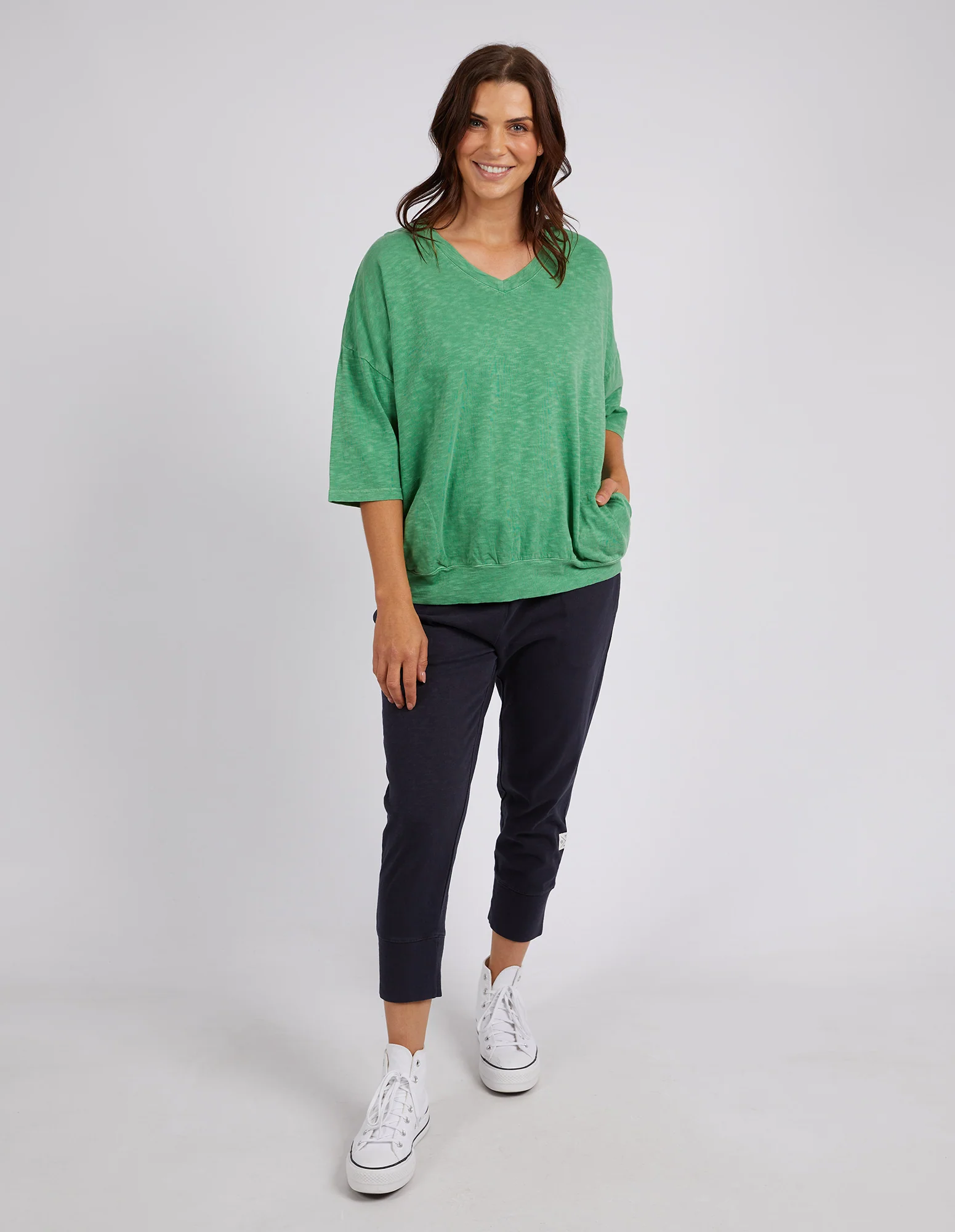 Elm Mazie Vee Neck Sweat - Green Briar - Image 4