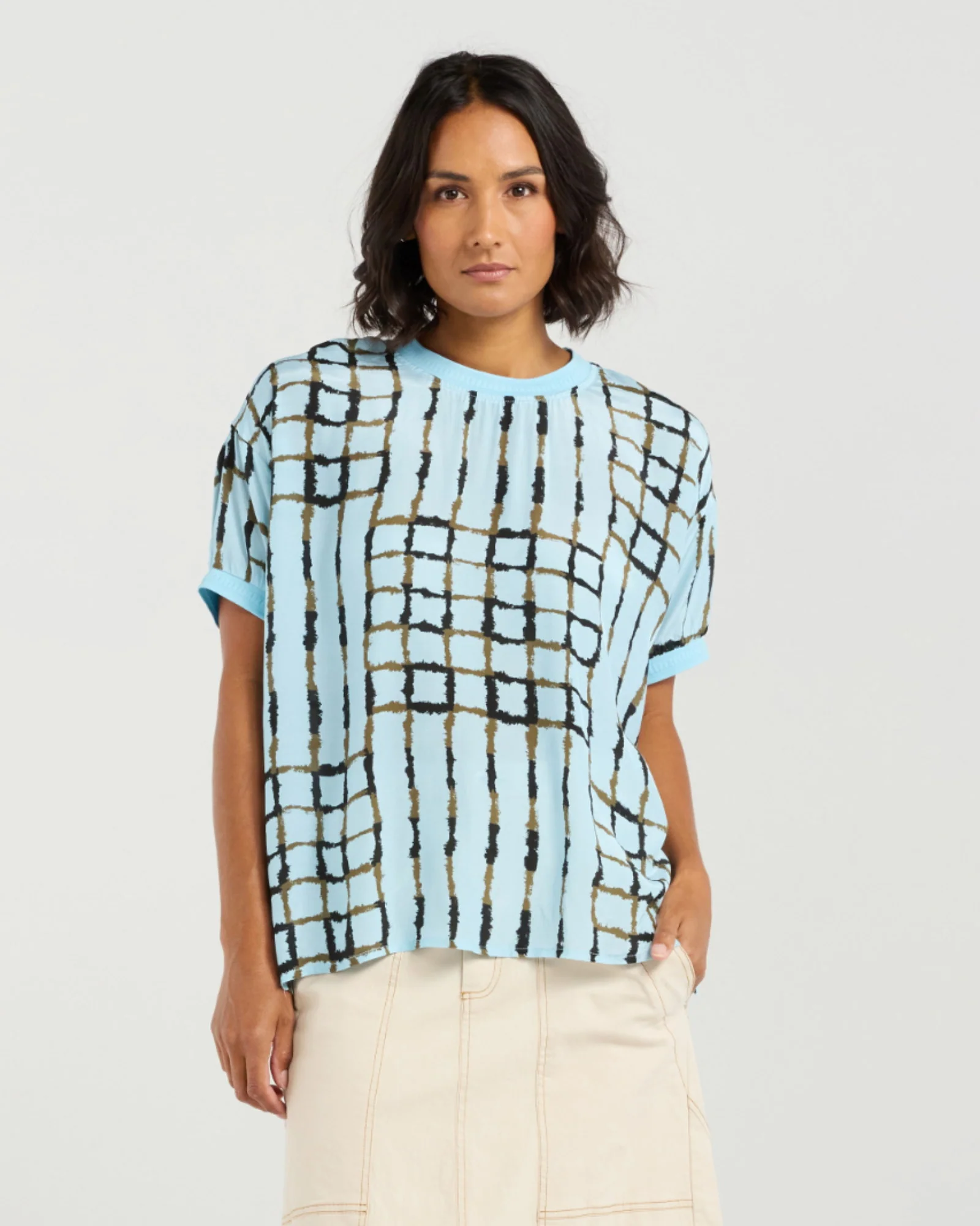 Et Alia Brea Top - Skyline Plaid