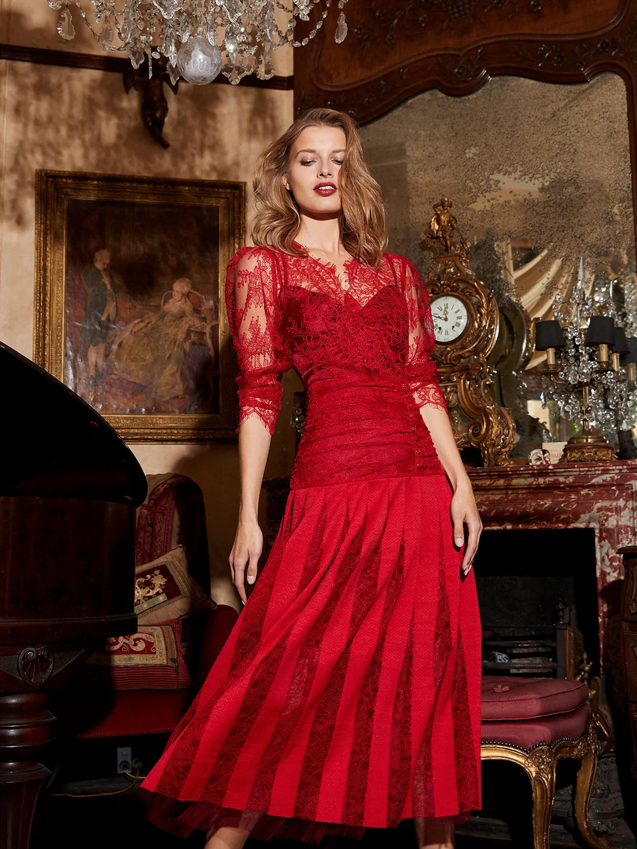 Florence Ruched Dress - Red - Image 3