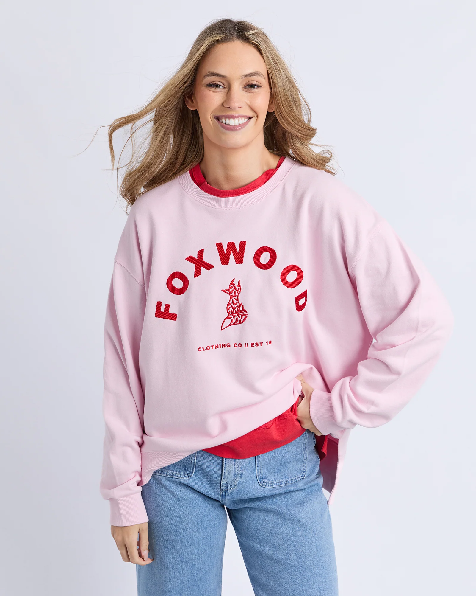 Foxwood Effortless Contrast Crew - Pale Pink - Image 2