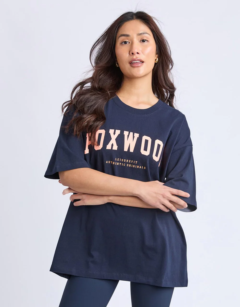 Foxwood Interval Tee- Navy/Neon Peach
