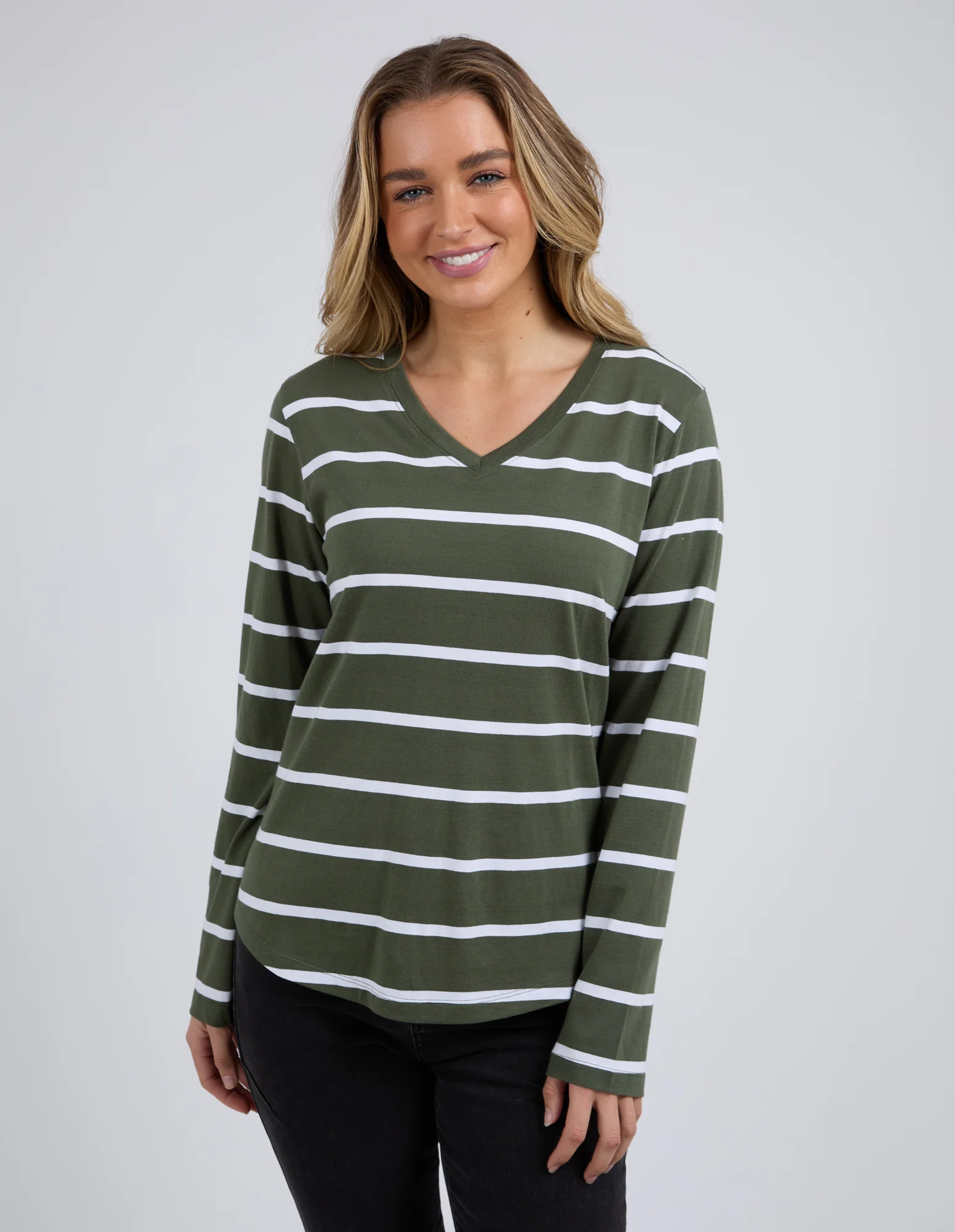 Foxwood Manly Vee Stripe Top - Khaki