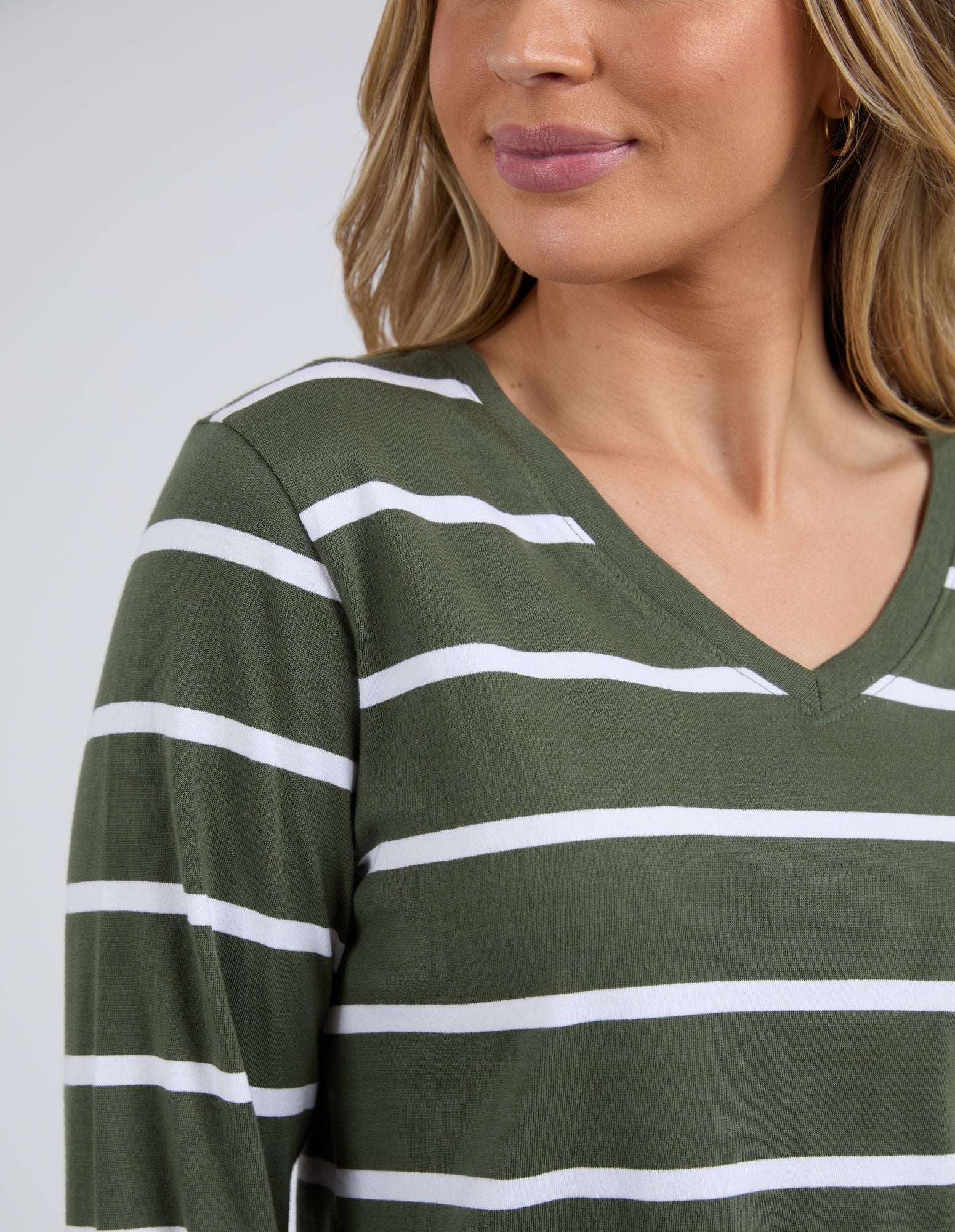 Foxwood Manly Vee Stripe Top - Khaki - Image 2