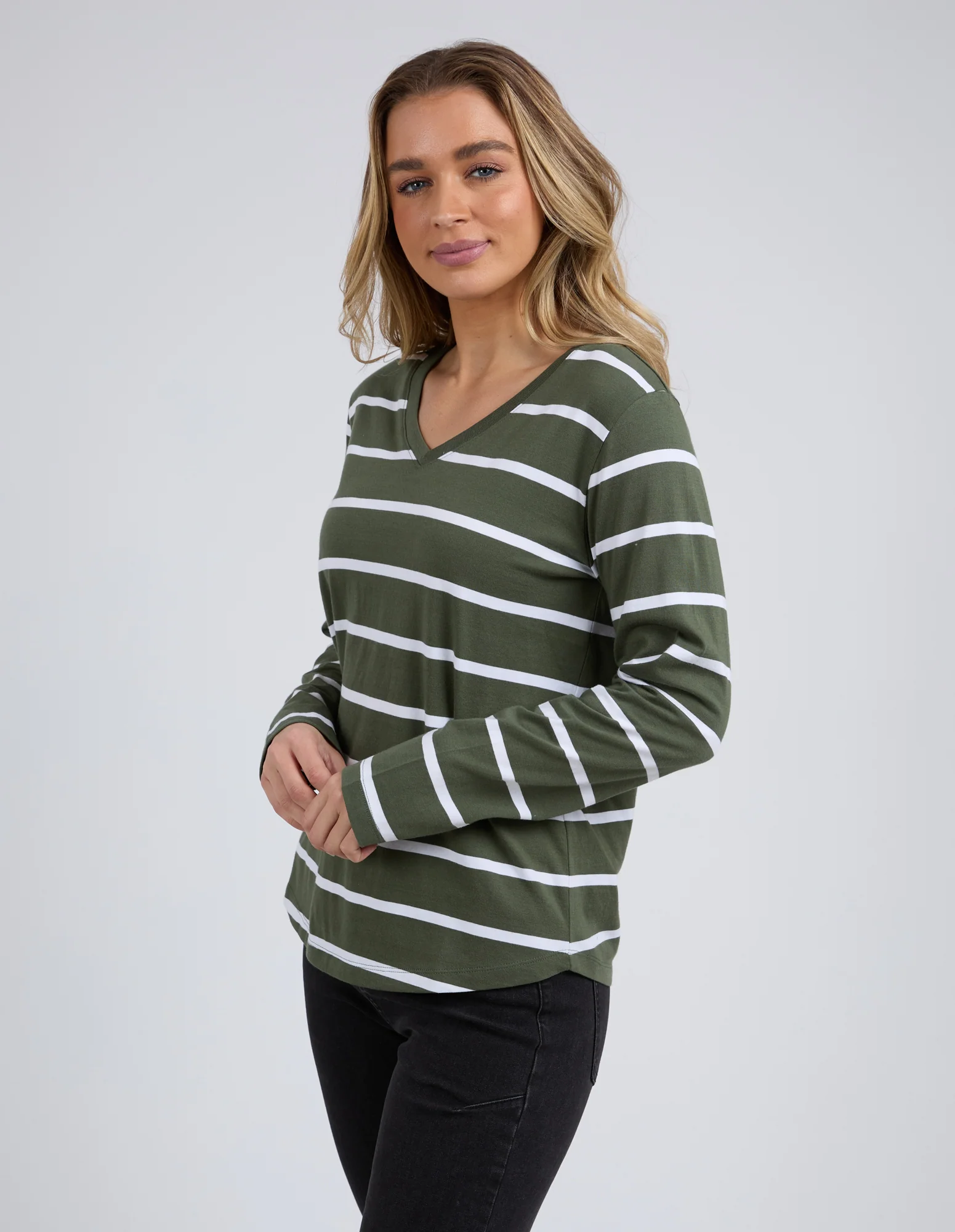 Foxwood Manly Vee Stripe Top - Khaki - Image 6