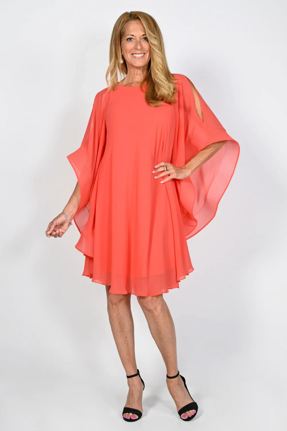 Frank Lyman Angel Sleeve Dress - Fiesta Coral
