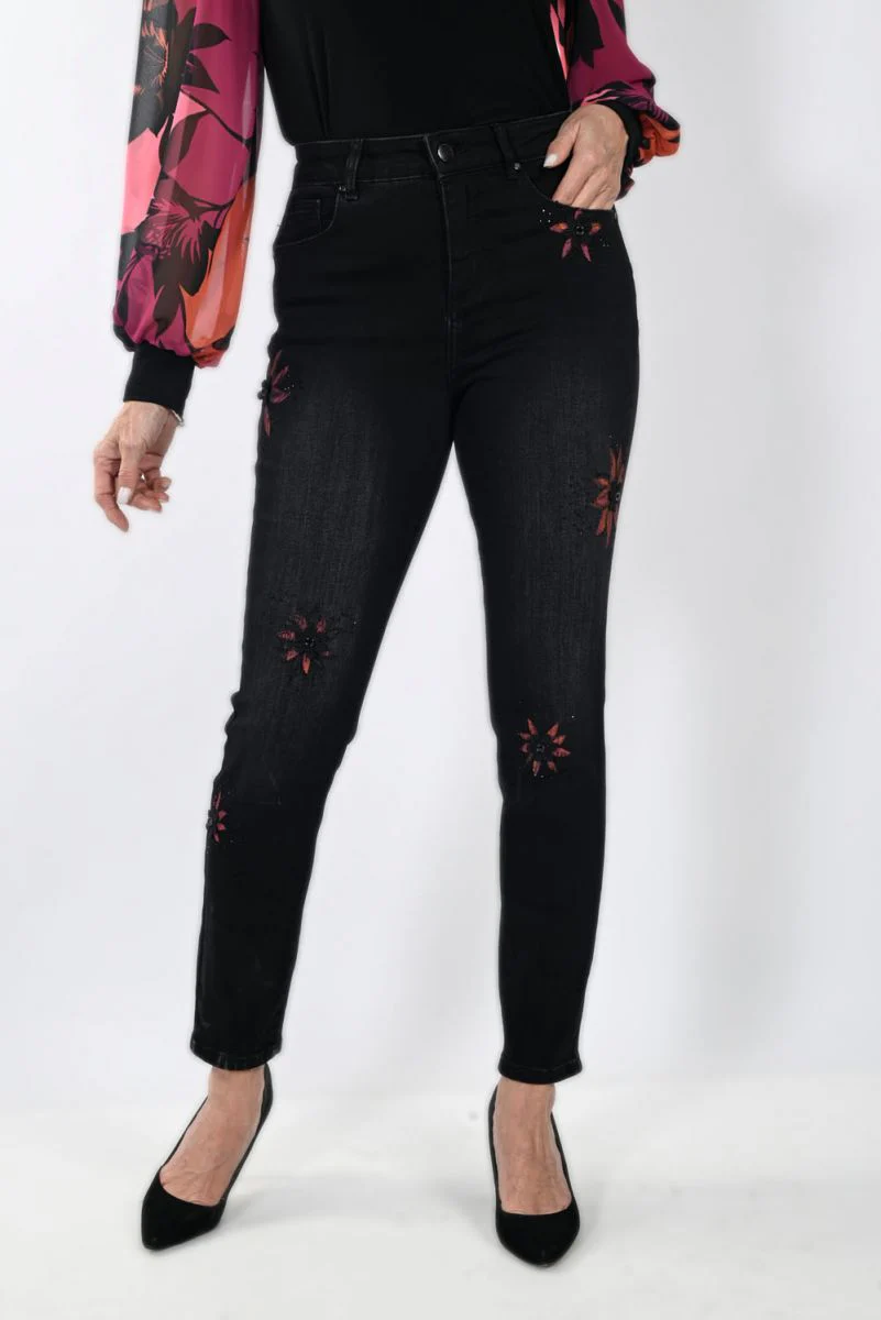 Frank Lyman Black/Magenta Jeans Pants