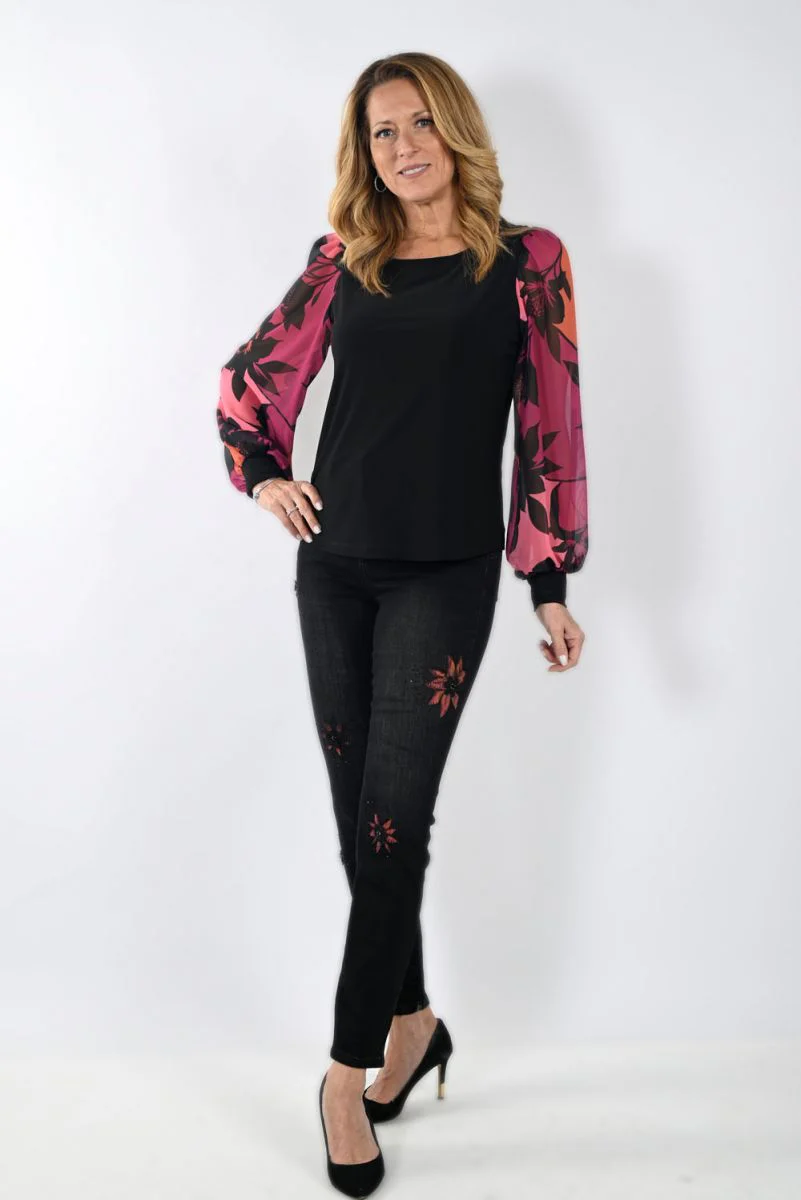 Frank Lyman Black/Magenta Jeans Pants - Image 4
