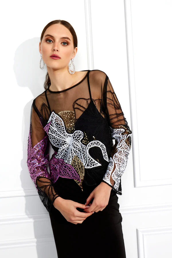 Frank Lyman Black/Pink Knit Mesh Top - Image 2