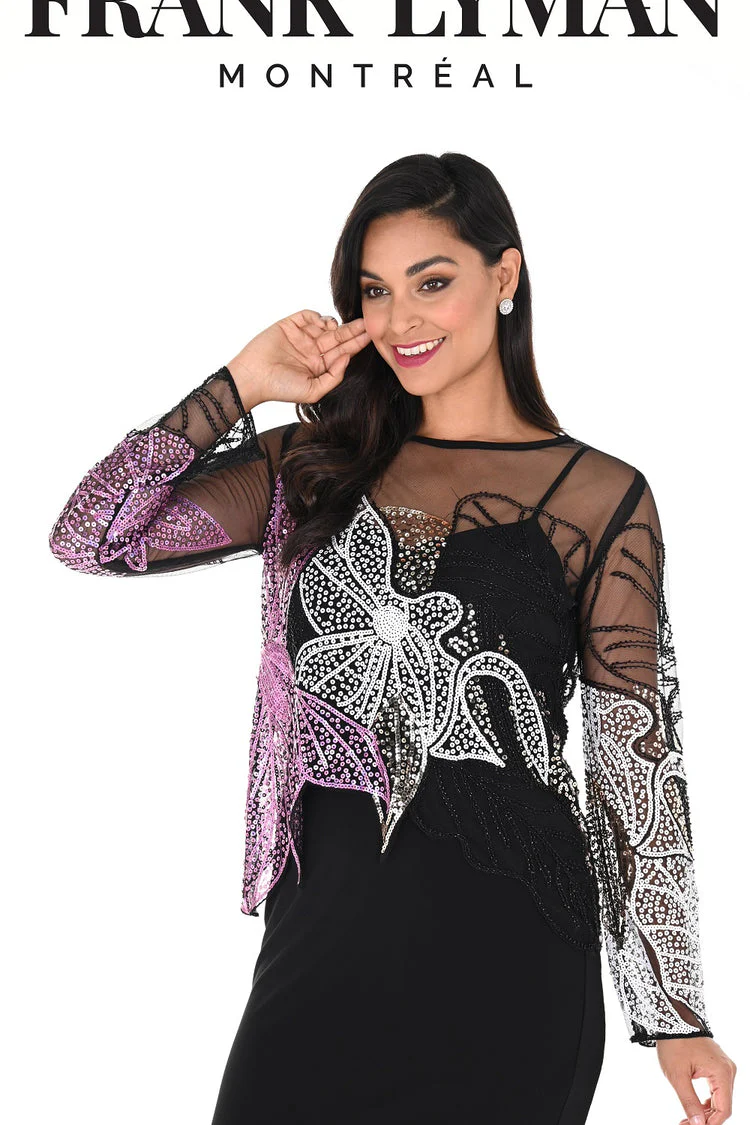 Frank Lyman Black/Pink Knit Mesh Top - Image 4