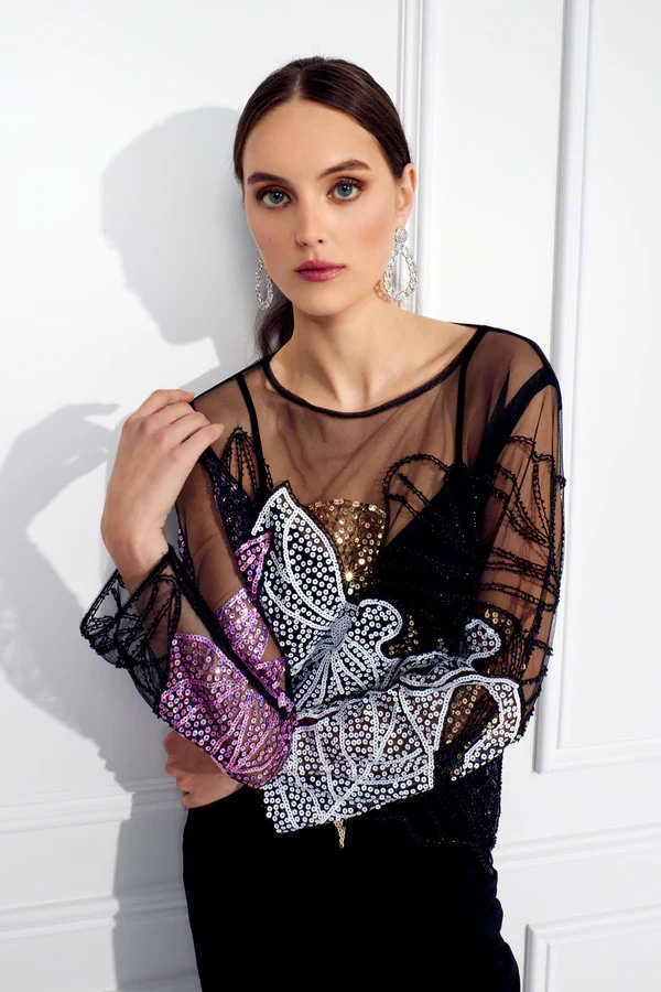 Frank Lyman Black/Pink Knit Mesh Top - Image 6