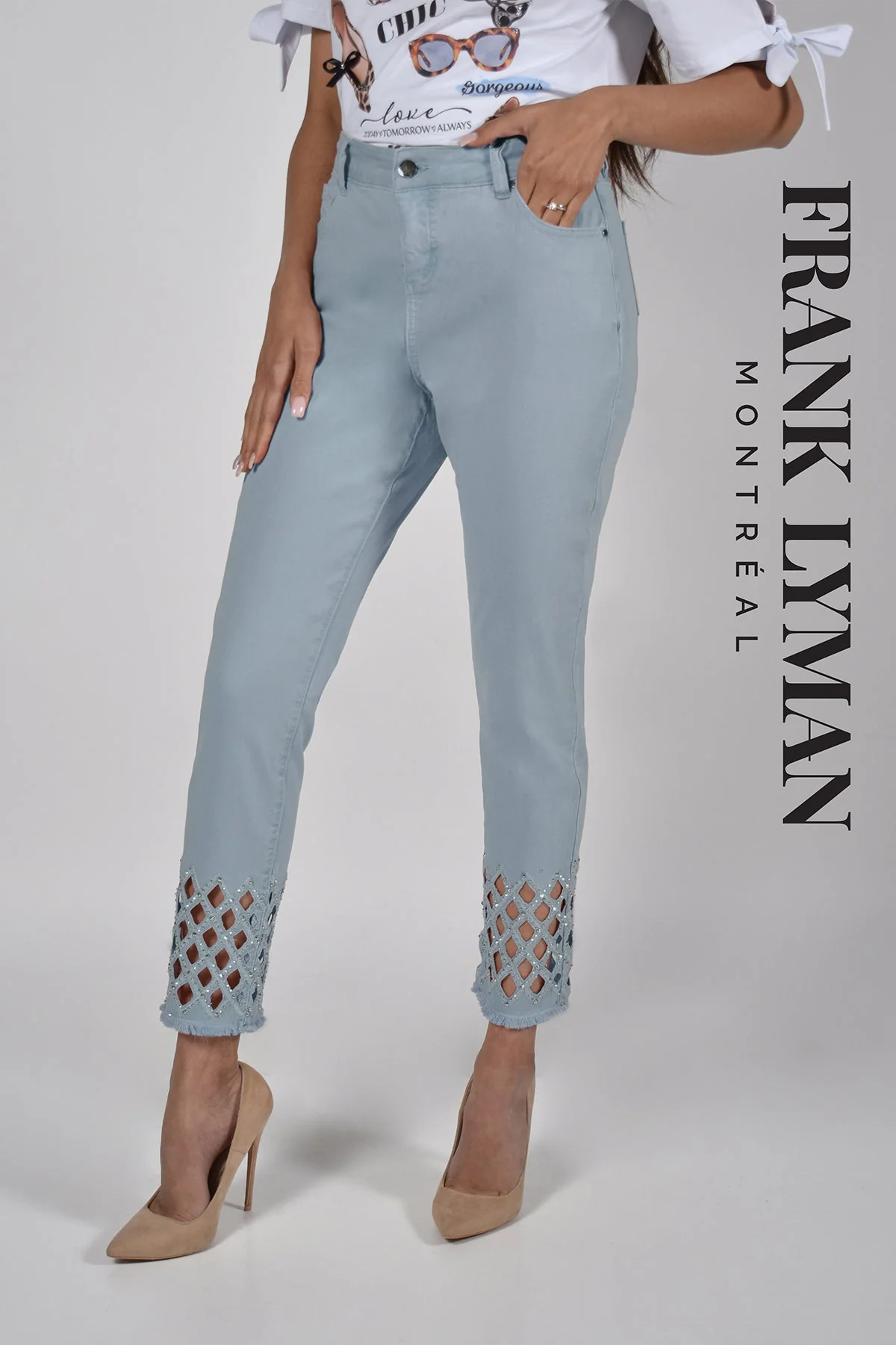 Frank Lyman Cutout Dimante Jeans - Powder Blue