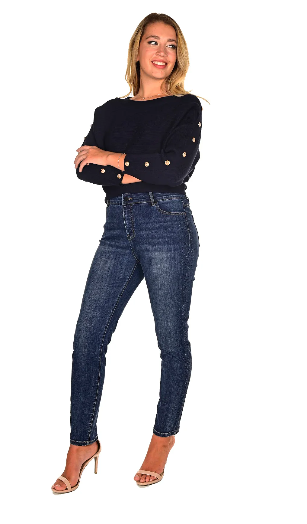 Frank Lyman Dark Blue Sparkle Denim Jean Pants - Image 4