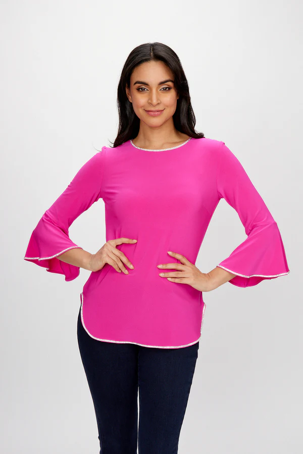 Frank Lyman Diamante Trim Flare Top