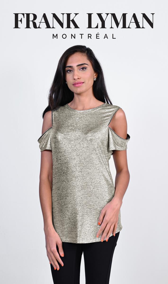Frank Lyman Gold Knit Top With Zipper Detail