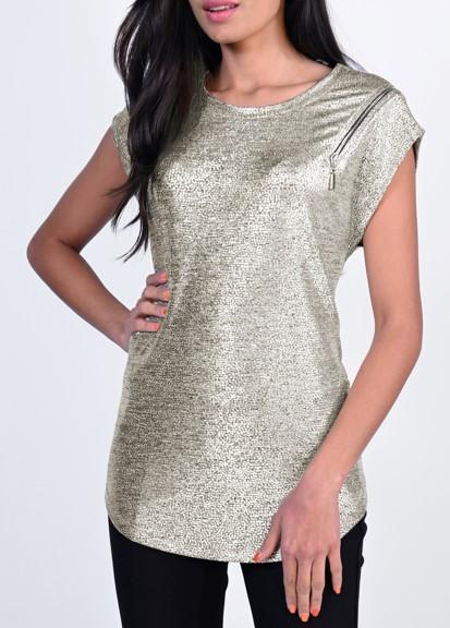 Frank Lyman Gold Knit Top With Zipper Detail - Image 3