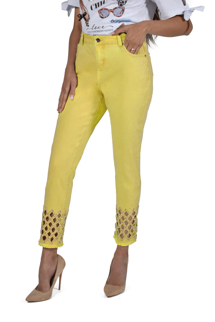 Frank Lyman Cutout Dimante Jeans - Yellow
